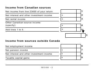 Form 5013-SA Schedule A Statement of World Income - Large Print - Canada, Page 2
