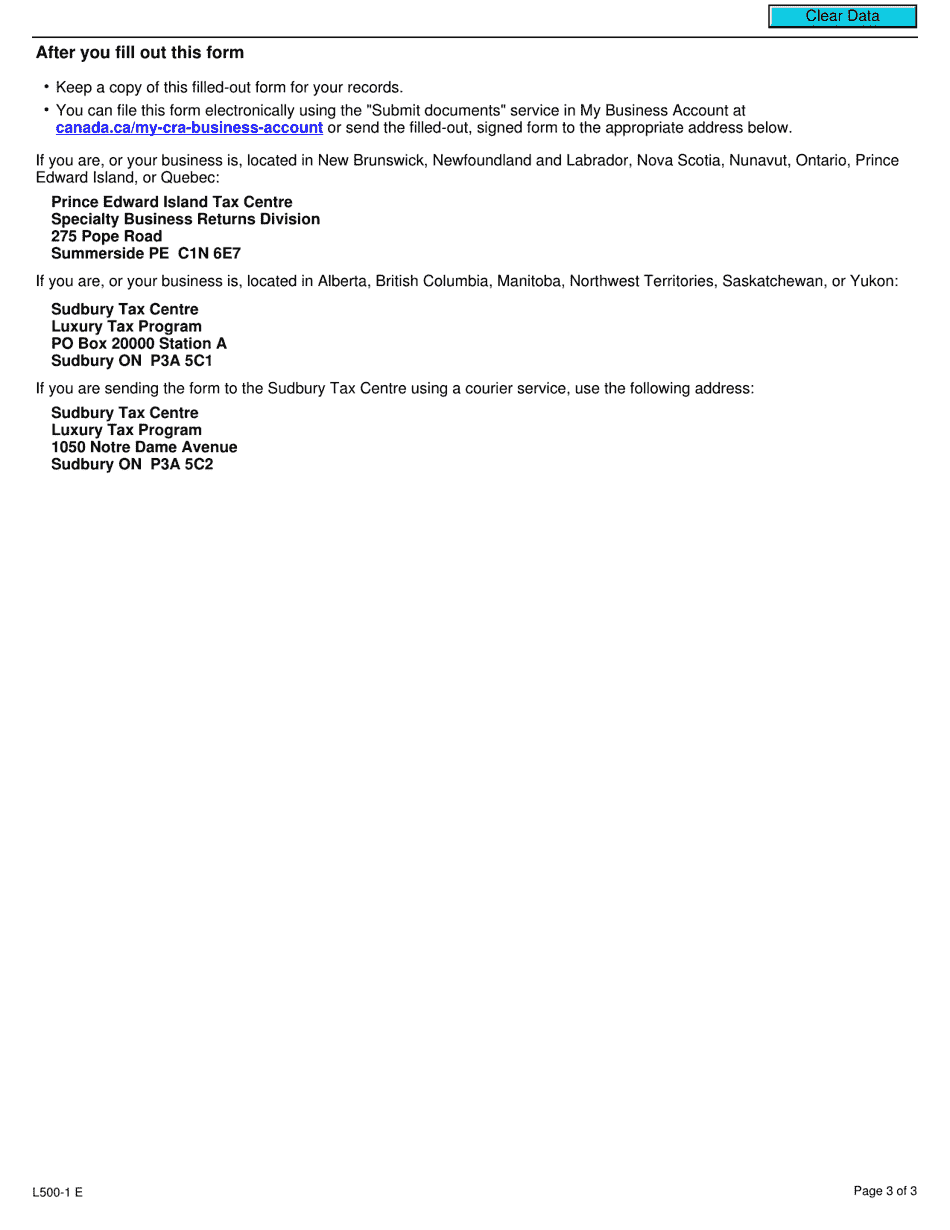 Form L500-1 Non-resident - Records Kept Outside Canada - Canada, Page 3