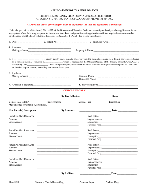 Application for Tax Segregation - County of Santa Cruz, California Download Pdf