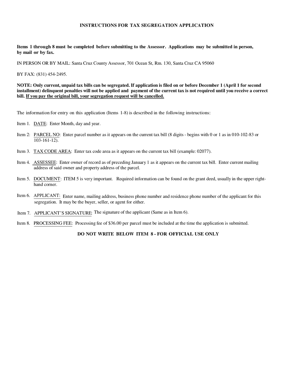 Application for Tax Segregation - County of Santa Cruz, California, Page 2