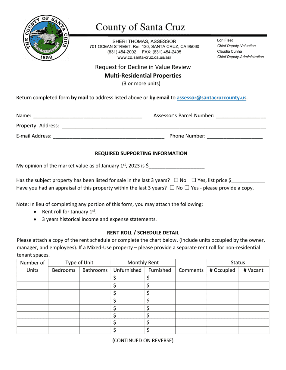 County of Santa Cruz, California Request for Decline in Value Review