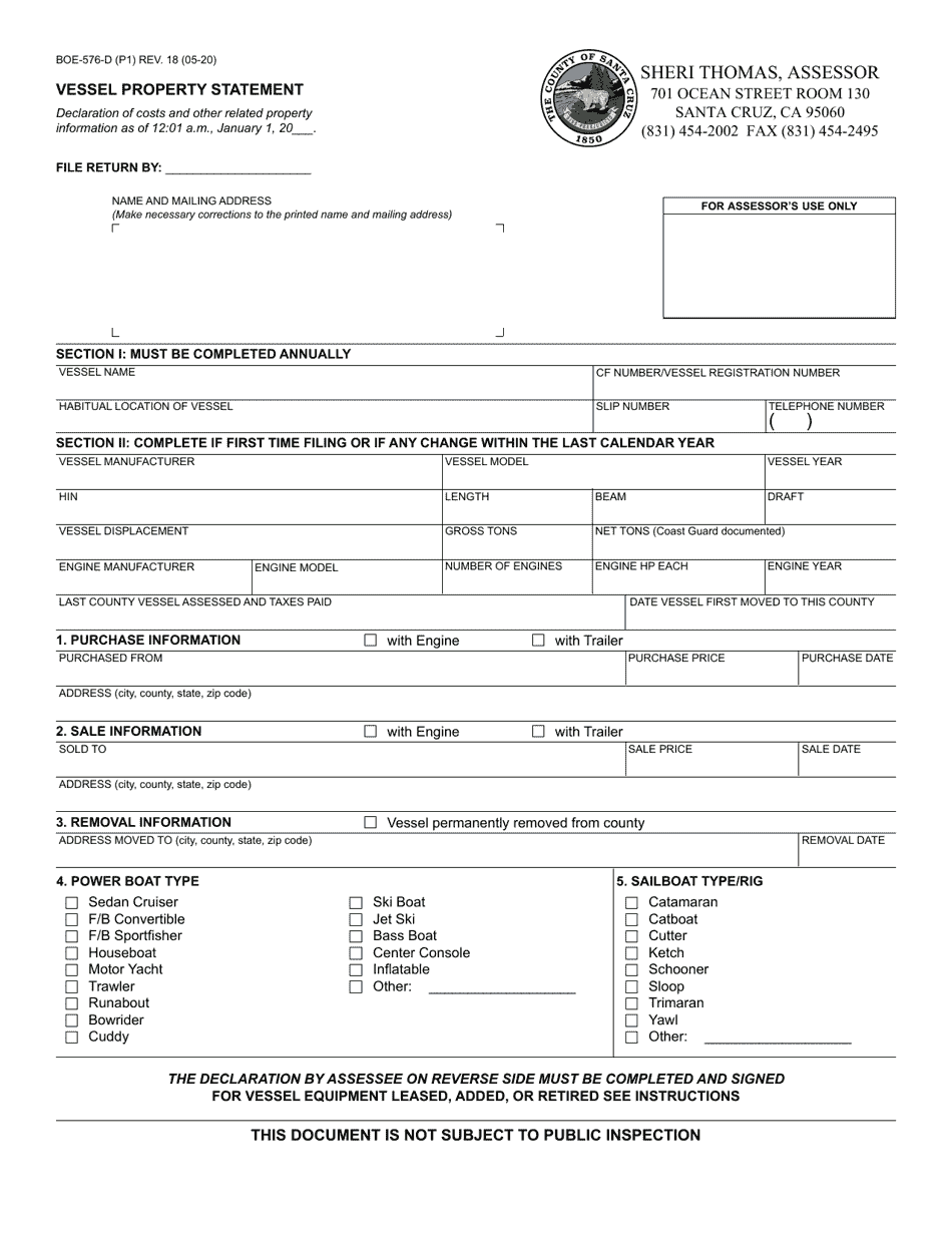 Form BOE576D Fill Out, Sign Online and Download Fillable PDF