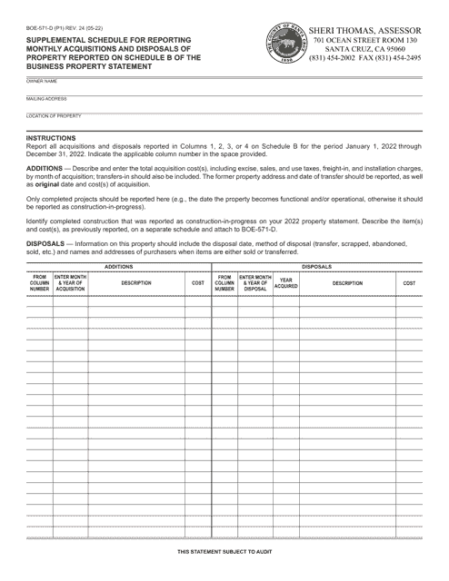 Form BOE-571-D  Printable Pdf