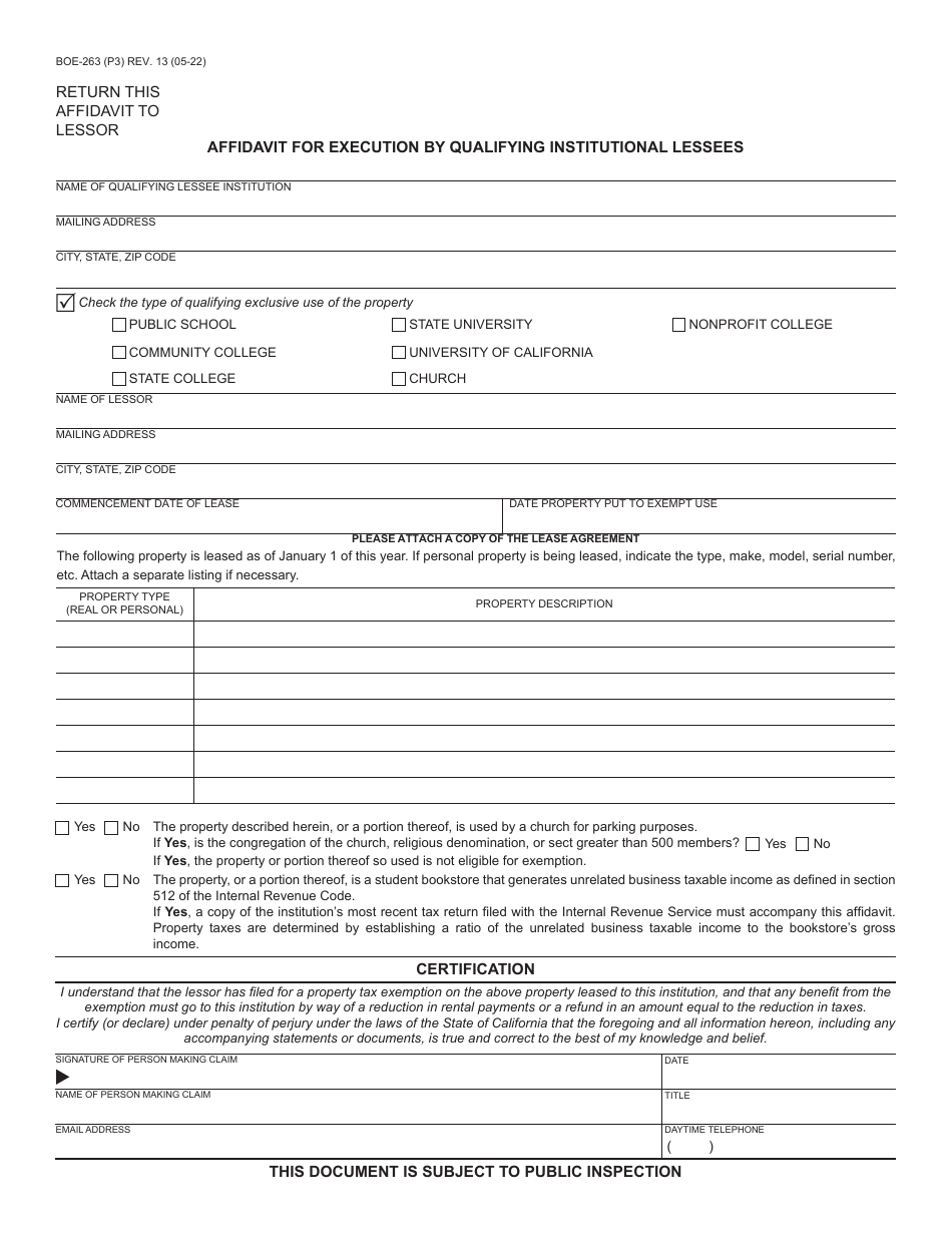 Form BOE-263 Lessors Exemption Claim - Santa Cruz County, California, Page 3
