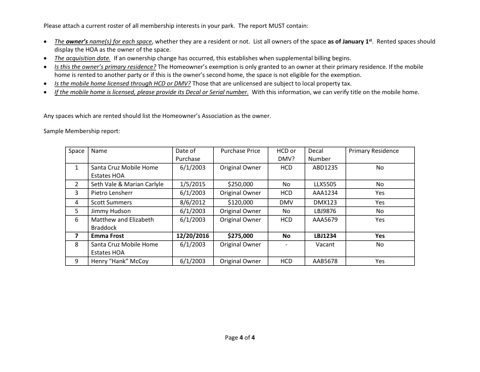Questionnaire Packet for Resident Owned Manufactured Home Parks - Santa Cruz County, California, Page 4