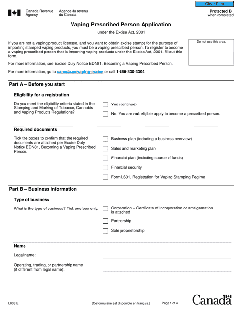 Form L603  Printable Pdf