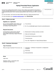 Form L603 Vaping Prescribed Person Application - Canada