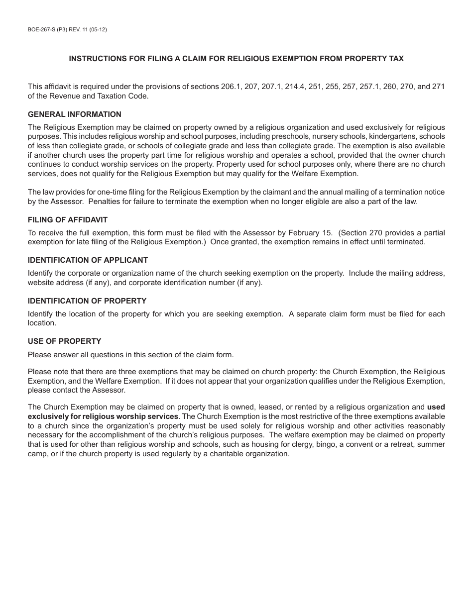 Form BOE-267-S Religious Exemption - Santa Cruz County, California, Page 3