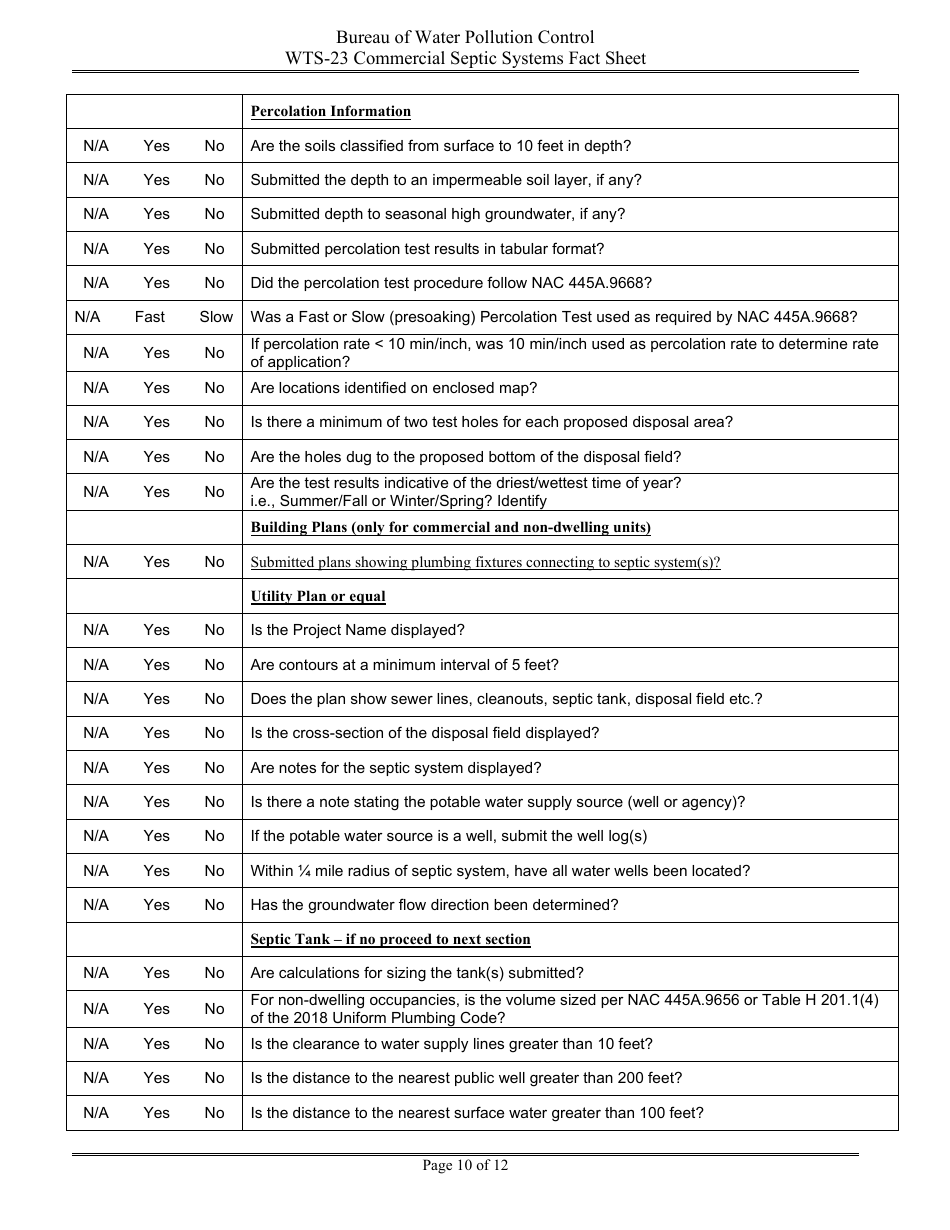 Form WTS-23 Criteria for on-Site Sewage Disposal Systems, Including Commercial and Multiple-Dwelling Structures - Nevada, Page 10