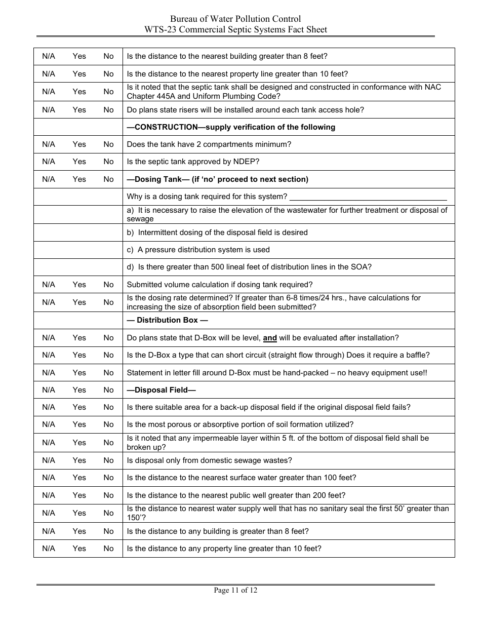 Form WTS-23 Criteria for on-Site Sewage Disposal Systems, Including Commercial and Multiple-Dwelling Structures - Nevada, Page 11