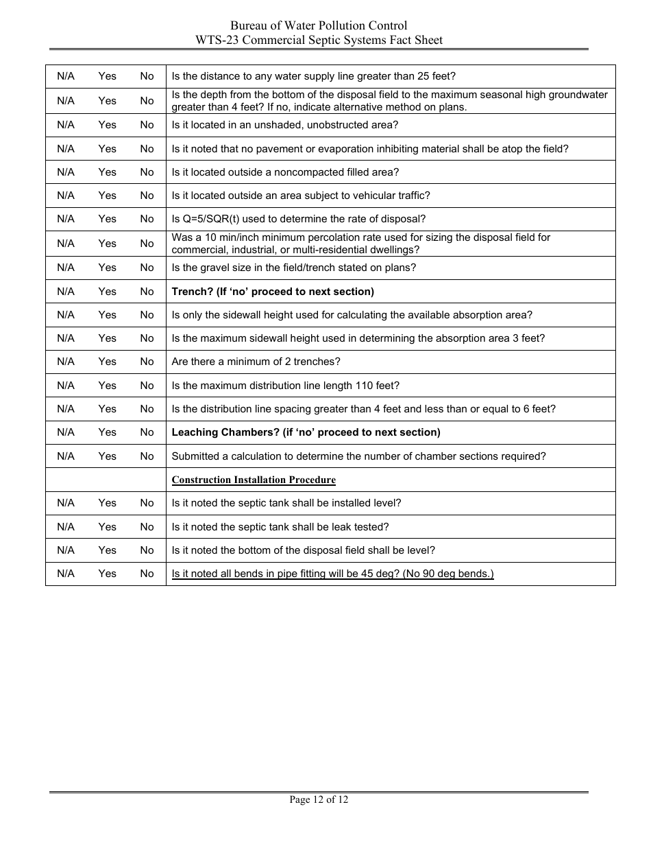 Form WTS-23 Criteria for on-Site Sewage Disposal Systems, Including Commercial and Multiple-Dwelling Structures - Nevada, Page 12