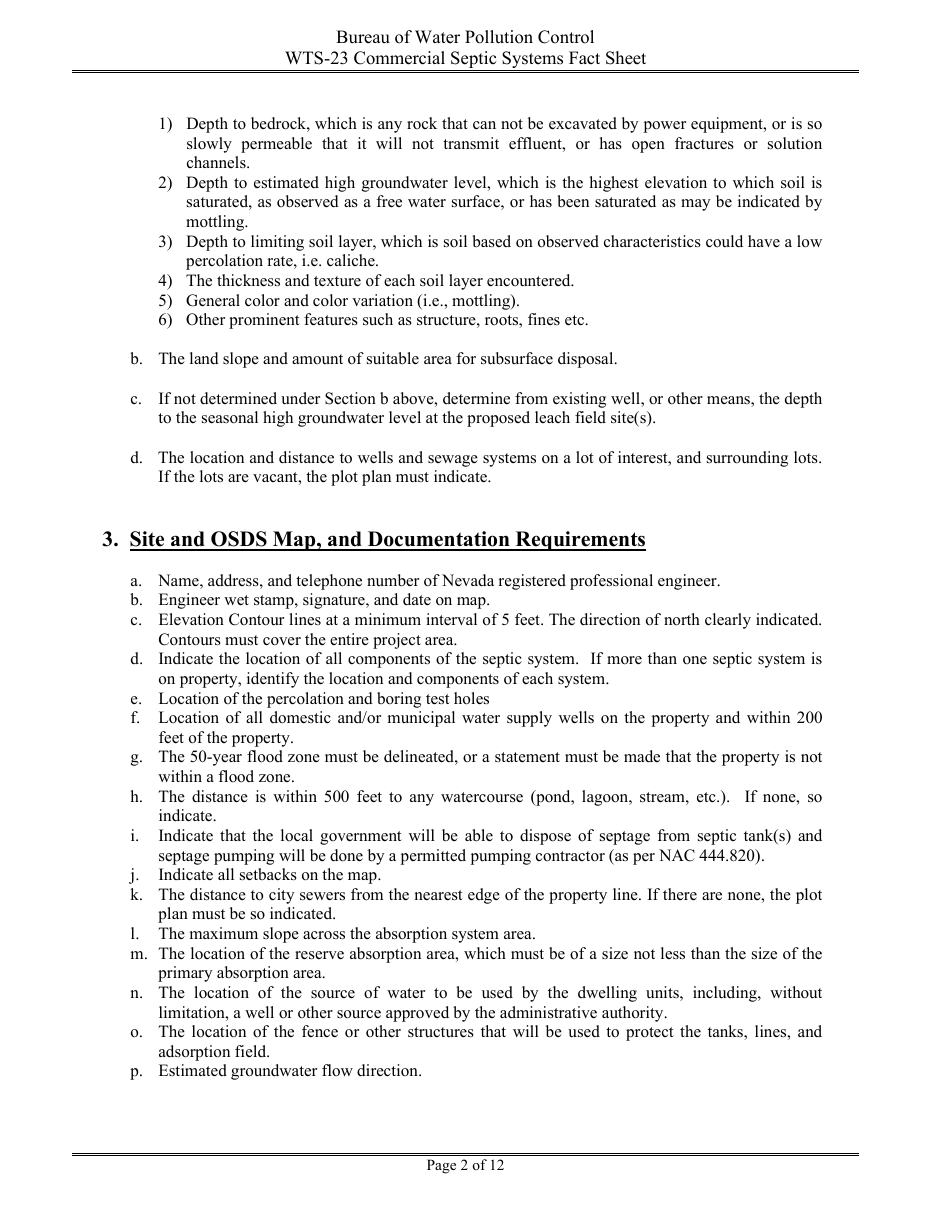 Form WTS-23 Criteria for on-Site Sewage Disposal Systems, Including Commercial and Multiple-Dwelling Structures - Nevada, Page 2