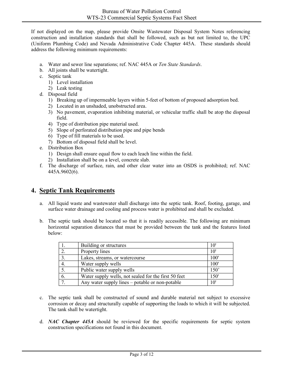 Form WTS-23 Criteria for on-Site Sewage Disposal Systems, Including Commercial and Multiple-Dwelling Structures - Nevada, Page 3