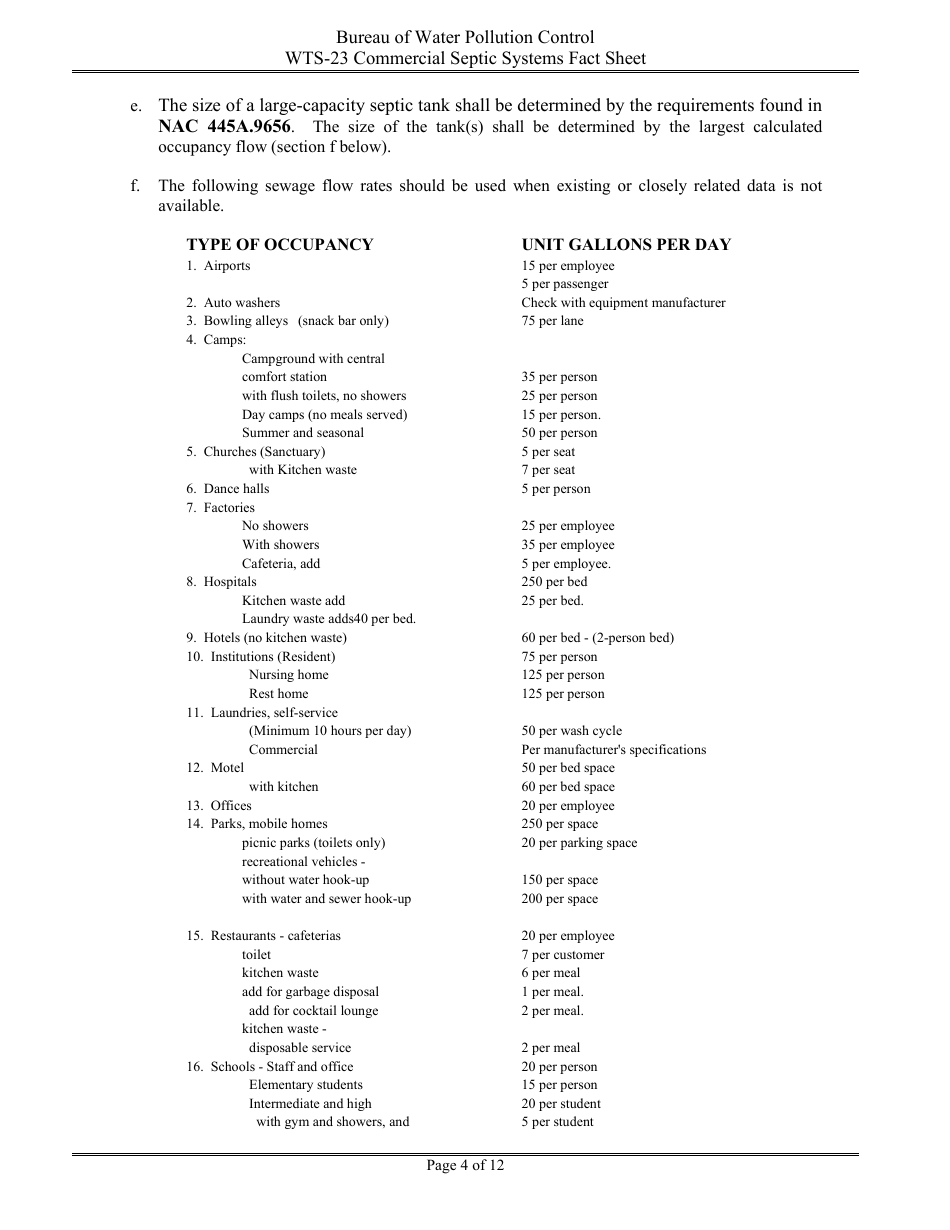 Form WTS-23 Criteria for on-Site Sewage Disposal Systems, Including Commercial and Multiple-Dwelling Structures - Nevada, Page 4