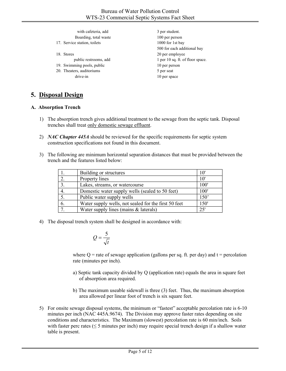 Form WTS-23 Criteria for on-Site Sewage Disposal Systems, Including Commercial and Multiple-Dwelling Structures - Nevada, Page 5