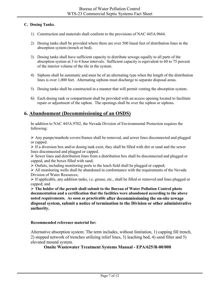 Form WTS-23 Criteria for on-Site Sewage Disposal Systems, Including Commercial and Multiple-Dwelling Structures - Nevada, Page 7