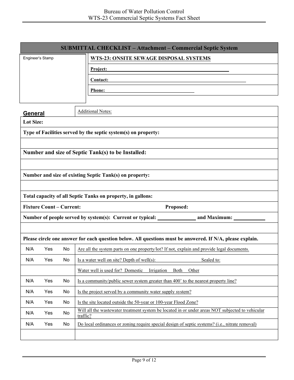 Form WTS-23 Criteria for on-Site Sewage Disposal Systems, Including Commercial and Multiple-Dwelling Structures - Nevada, Page 9