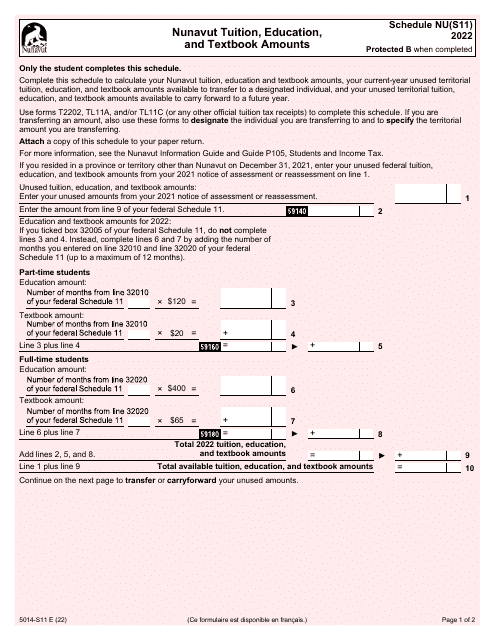 Form 5014-S11 Schedule NU(S11) 2022 Printable Pdf