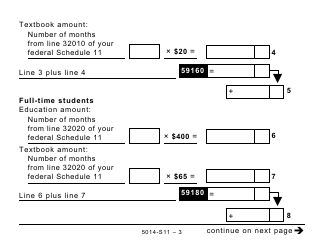 Form 5014-S11 Schedule NU(S11) Nunavut Tuition, Education, and Textbook Amounts (Large Print) - Canada, Page 3