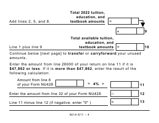 Form 5014-S11 Schedule NU(S11) Nunavut Tuition, Education, and Textbook Amounts (Large Print) - Canada, Page 4