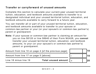 Form 5014-S11 Schedule NU(S11) Nunavut Tuition, Education, and Textbook Amounts (Large Print) - Canada, Page 6