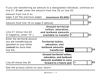 Form 5014-S11 Schedule NU(S11) Nunavut Tuition, Education, and Textbook Amounts (Large Print) - Canada, Page 7