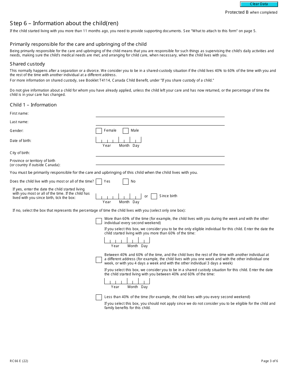 Form RC66 Canada Child Benefits Application Includes Federal, Provincial, and Territorial Programs - Canada, Page 3