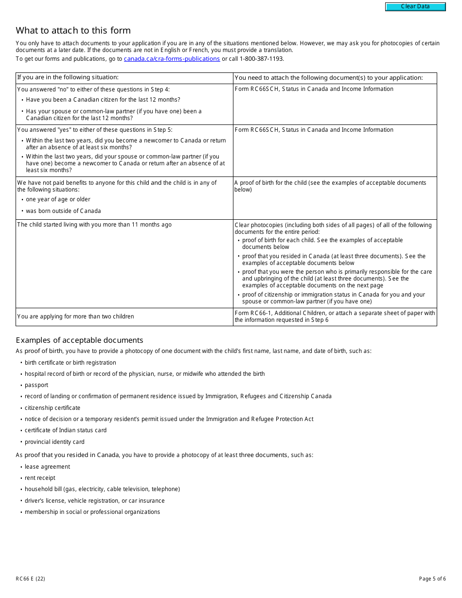 Form RC66 Canada Child Benefits Application Includes Federal, Provincial, and Territorial Programs - Canada, Page 5