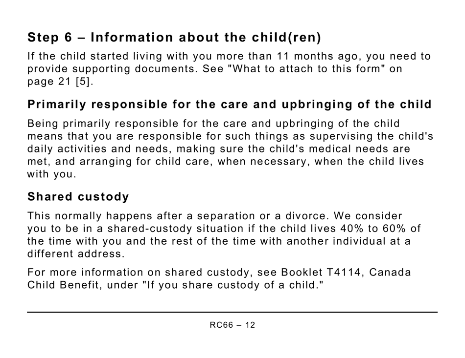 Form RC66 Canada Child Benefits Application Includes Federal, Provincial, and Territorial Programs (Large Print) - Canada, Page 12