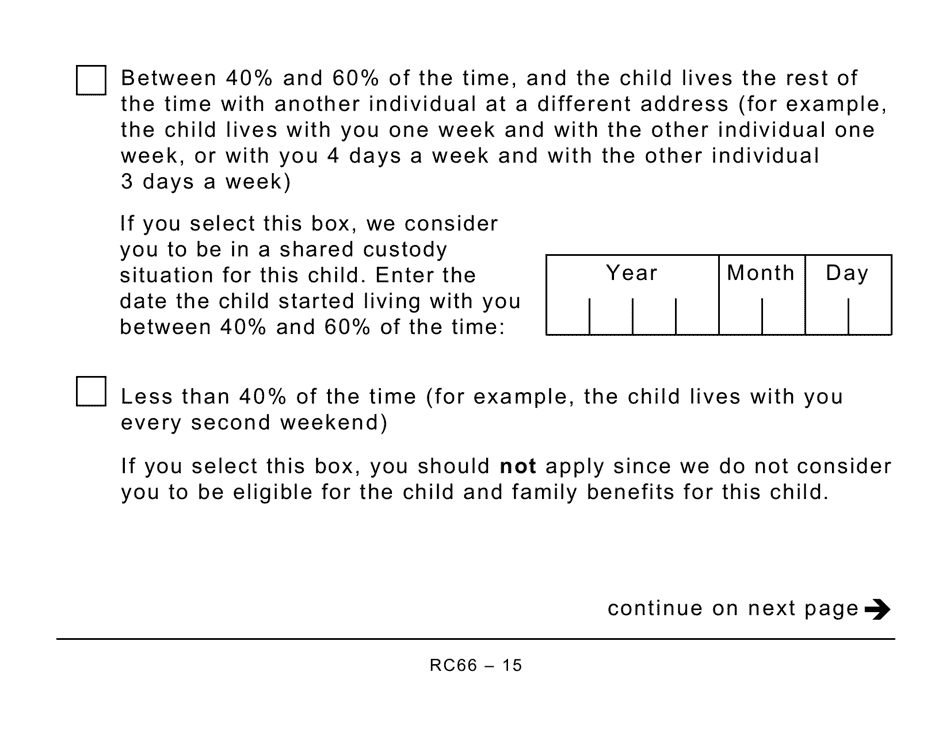 Form RC66 Canada Child Benefits Application Includes Federal, Provincial, and Territorial Programs (Large Print) - Canada, Page 15