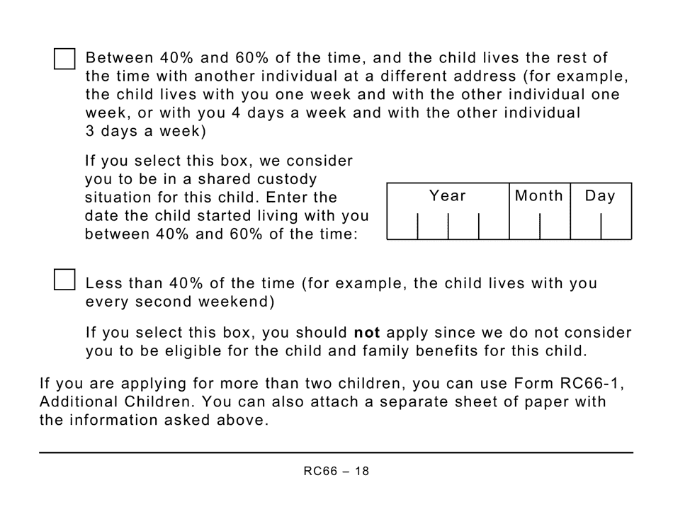 Form RC66 Canada Child Benefits Application Includes Federal, Provincial, and Territorial Programs (Large Print) - Canada, Page 18