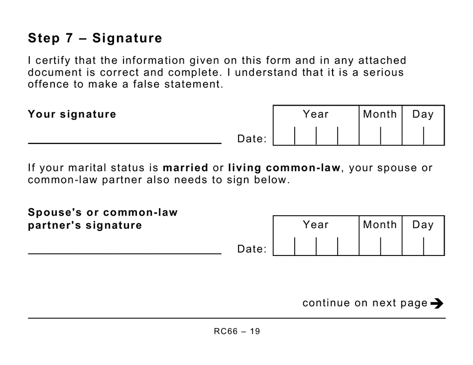 Form RC66 Canada Child Benefits Application Includes Federal, Provincial, and Territorial Programs (Large Print) - Canada, Page 19