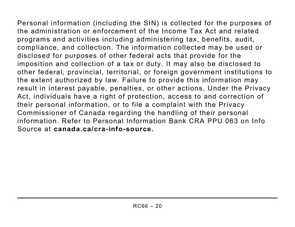 Form RC66 Canada Child Benefits Application Includes Federal, Provincial, and Territorial Programs (Large Print) - Canada, Page 20