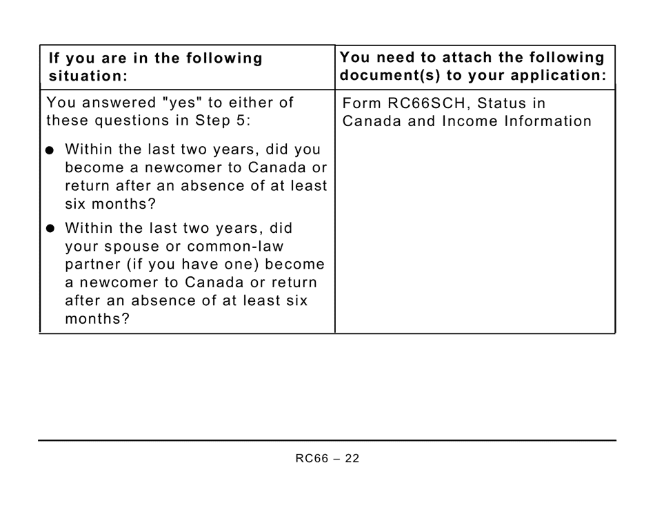 Form RC66 Canada Child Benefits Application Includes Federal, Provincial, and Territorial Programs (Large Print) - Canada, Page 22