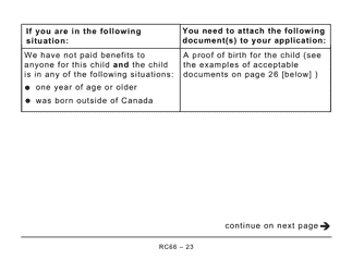 Form RC66 Canada Child Benefits Application Includes Federal, Provincial, and Territorial Programs (Large Print) - Canada, Page 23