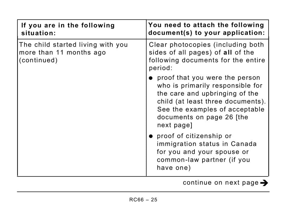 Form RC66 Canada Child Benefits Application Includes Federal, Provincial, and Territorial Programs (Large Print) - Canada, Page 25