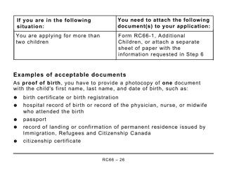 Form RC66 Canada Child Benefits Application Includes Federal, Provincial, and Territorial Programs (Large Print) - Canada, Page 26