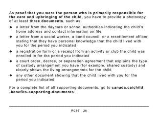Form RC66 Canada Child Benefits Application Includes Federal, Provincial, and Territorial Programs (Large Print) - Canada, Page 28