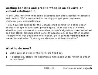 Form RC66 Canada Child Benefits Application Includes Federal, Provincial, and Territorial Programs (Large Print) - Canada, Page 29