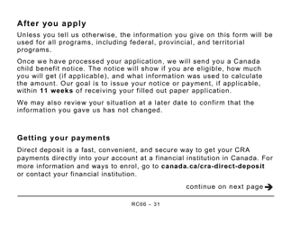Form RC66 Canada Child Benefits Application Includes Federal, Provincial, and Territorial Programs (Large Print) - Canada, Page 31