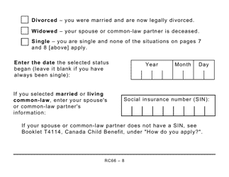 Form RC66 Canada Child Benefits Application Includes Federal, Provincial, and Territorial Programs (Large Print) - Canada, Page 8