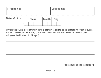 Form RC66 Canada Child Benefits Application Includes Federal, Provincial, and Territorial Programs (Large Print) - Canada, Page 9