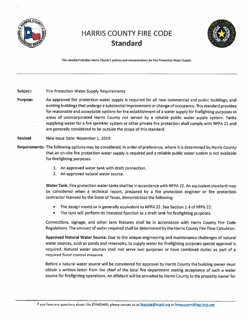 Standard - Fire Protection Water Supply Requirements - Harris County, Texas