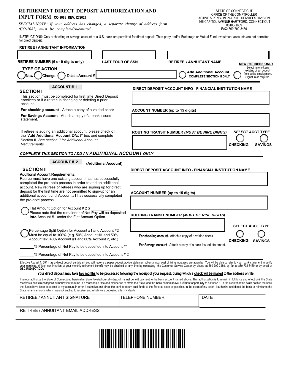 Form CO-1068 Download Fillable PDF or Fill Online Retirement Direct ...