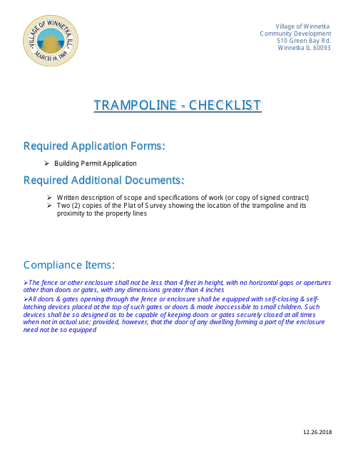 Trampoline Permit Application - Village of Winnetka, Illinois Download Pdf