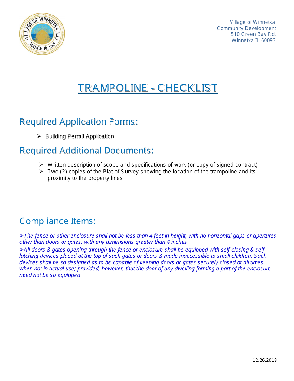 Village of Illinois Trampoline Permit Application Fill Out
