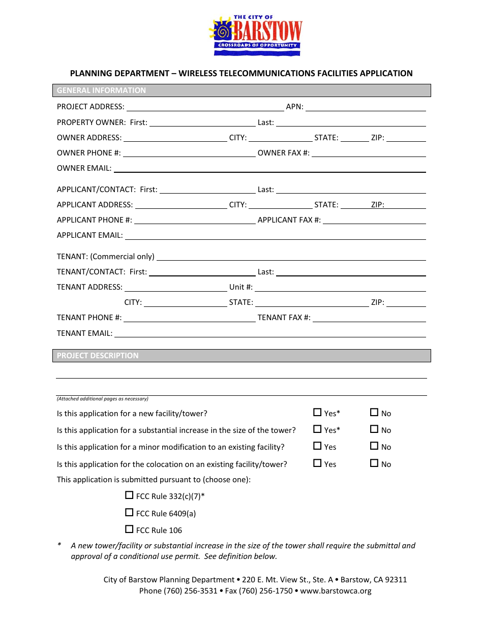 Wireless Telecommunications Facilities Application - City of Barstow, California, Page 1
