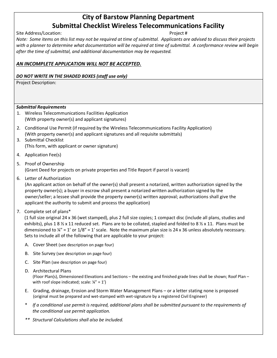Wireless Telecommunications Facilities Application - City of Barstow, California, Page 3