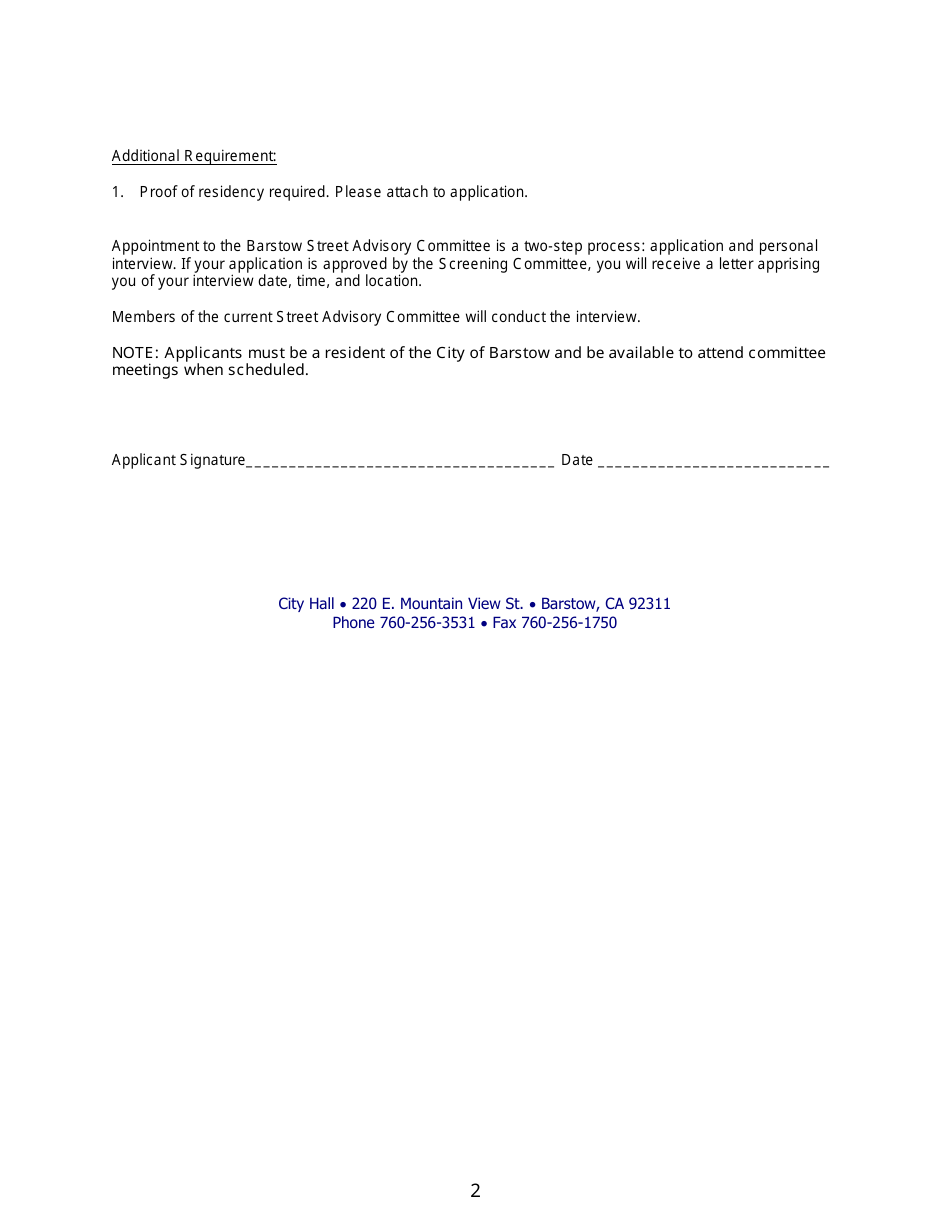 Street Committee Application - City of Barstow, California, Page 2