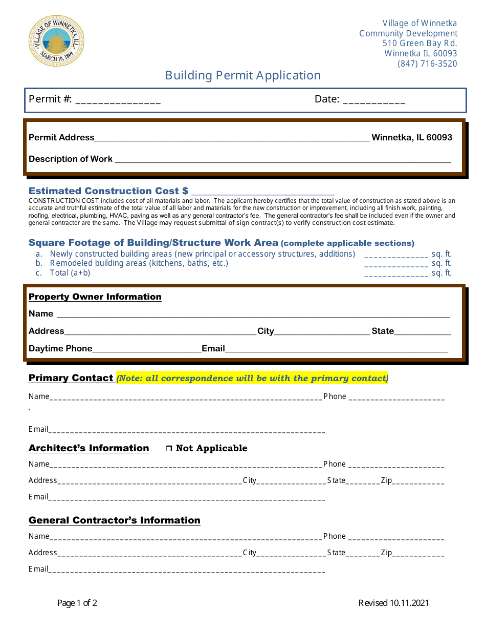 Commercial / Multi-Family / Institutional Impermeable Permit Application - Village of Winnetka, Illinois, Page 3